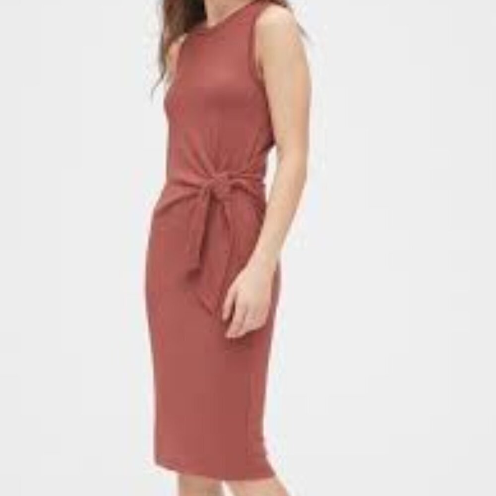 GAP Red Apple Butter Office Siren Coquette Softspun Tie Front Midi Dress Size M